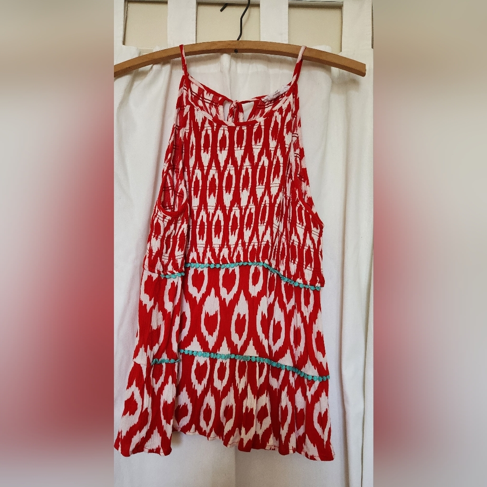 THML Red and White Tank Top with Turquoise Trim